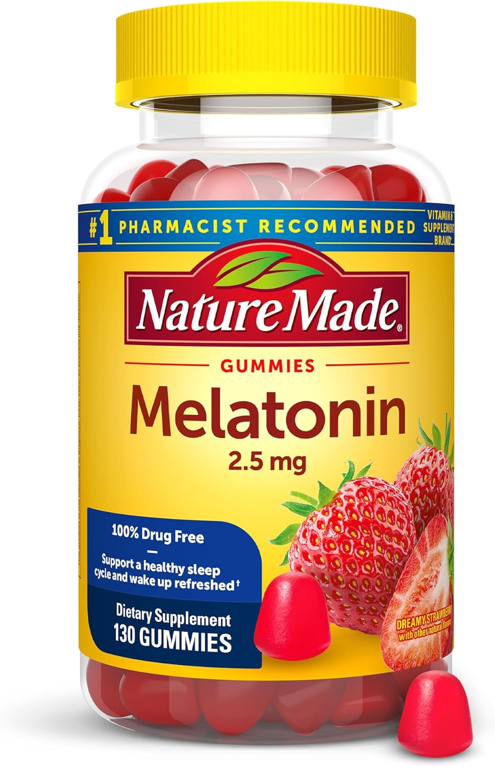 Nature Made Melatonin Gummies 2.5 mg, 100% Drug Free Sleep Aid for Adults, Melatonin Supplement 130 Count, 130 Day Supply