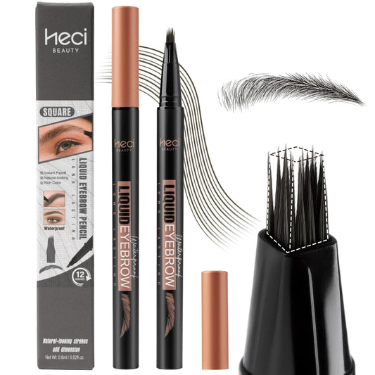 Microblading Eyebrow Pen Hair Stroke Brush, Waterproof Liquid Eyebrow Pencil for Women, Shapes & Fills Hair-Like Looking Brows, 24hrs Long-Lasting, Easy to Use, Multiple Uses, Gifts for Her,Soft Black