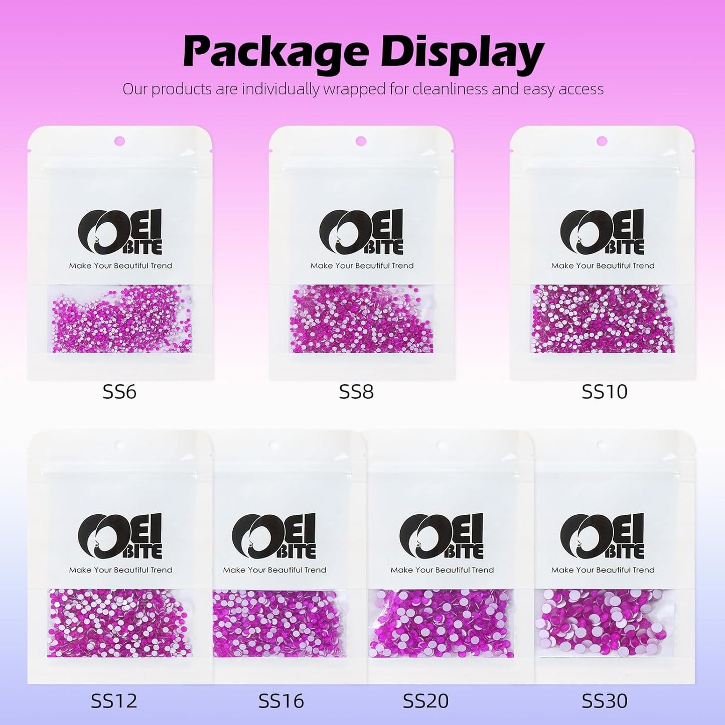 Neon Purple Flatback Rhinestones, Glass Rhinestones for Nail Art and Craft, Glue Fix, Loose Crystal Gemstones(Neon Purple, SS8, 1440pcs, 2.3-2.5mm)