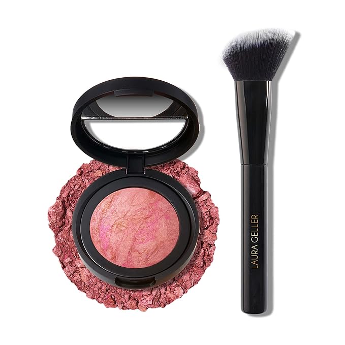 LAURA GELLER NEW YORK Baked Blush-n-Brighten Marbleized Blush + Angled Brush (02 Pink Buttercream, 47mm)