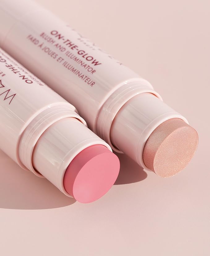 Wander Beauty On-the-Glow Blush and Illuminator - Petal Pink/Nude Glow - 7-in-1 Hydrating Cream Blush & Highlighting Stick - Stick Blush for Cheeks, Lip, & Body - Highlighter Makeup & Blush - 0.4 oz