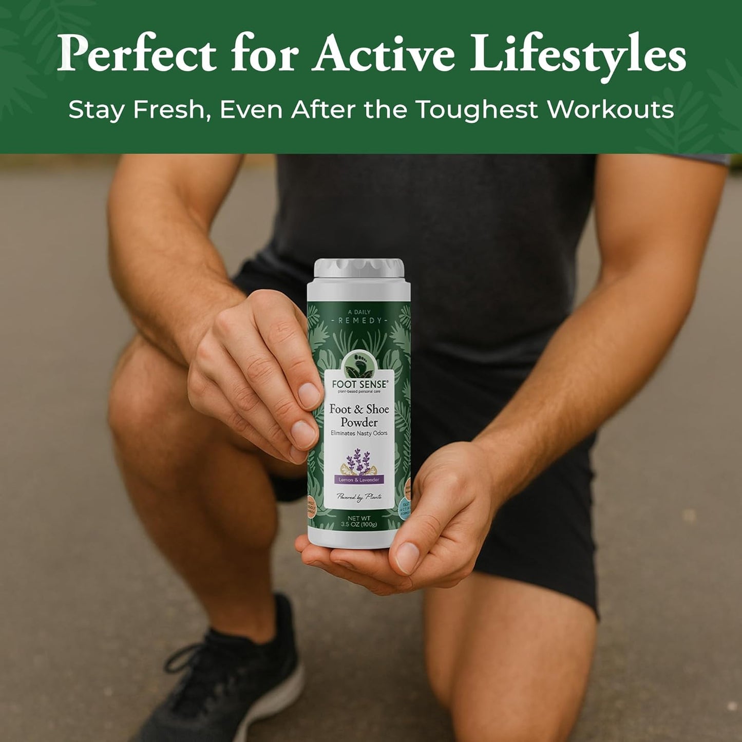 FOOT SENSE All Natural Foot & Shoe Powder, Foot Deodorant, Talc-Free, Odor Eliminator, Disinfects & Deodorizes, Long-Lasting up to 6 Months Safe for Men, Women, Kids, Athletes, 100g (2 Pack)