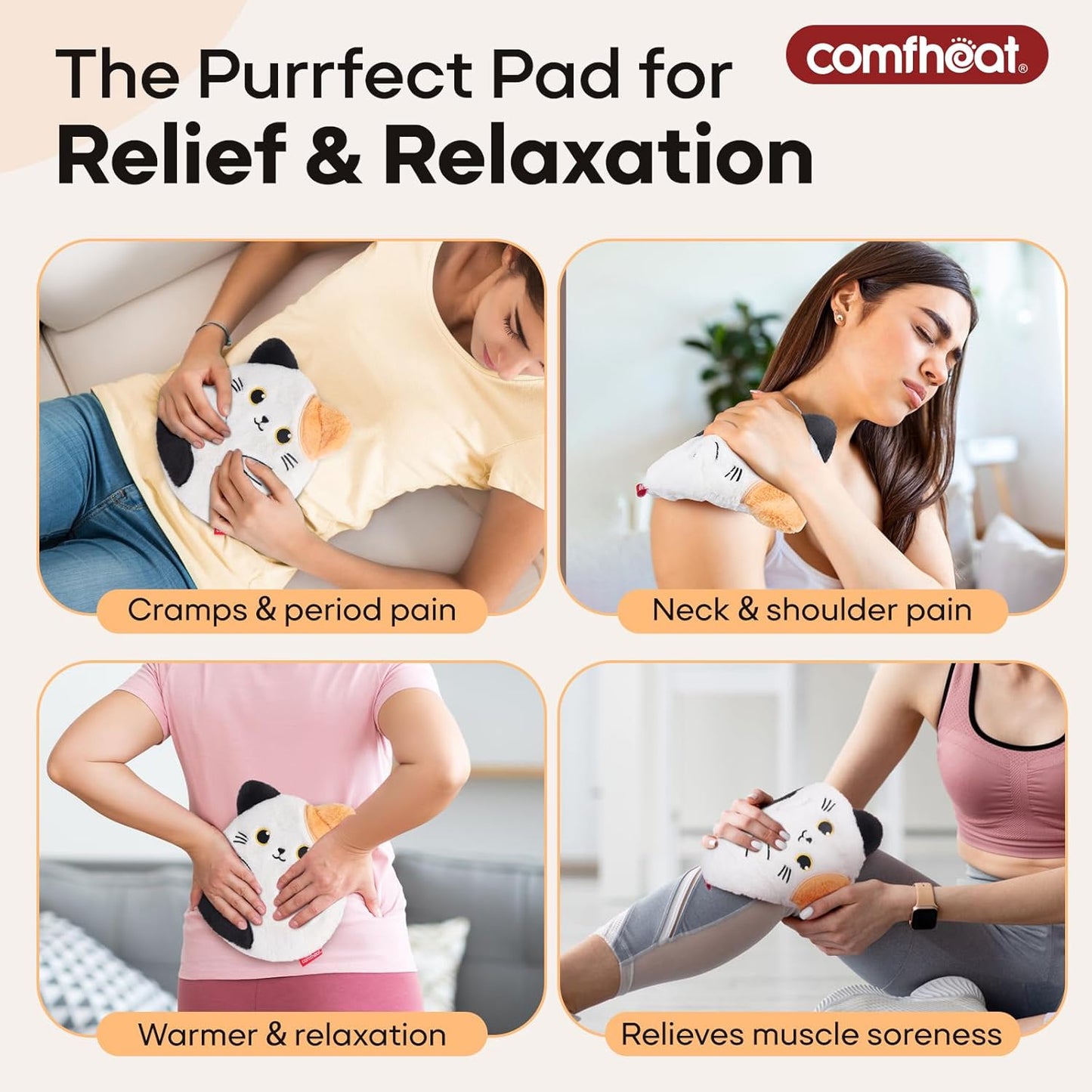 Microwave Heating Pad for Pain Relief, Unscented Microwavable Heating Pads Animal Plush Cat Heating pad for Cramps, Neck Shoulder, Muscles, Natural Heat Pack Moist Heat with Washable Cover