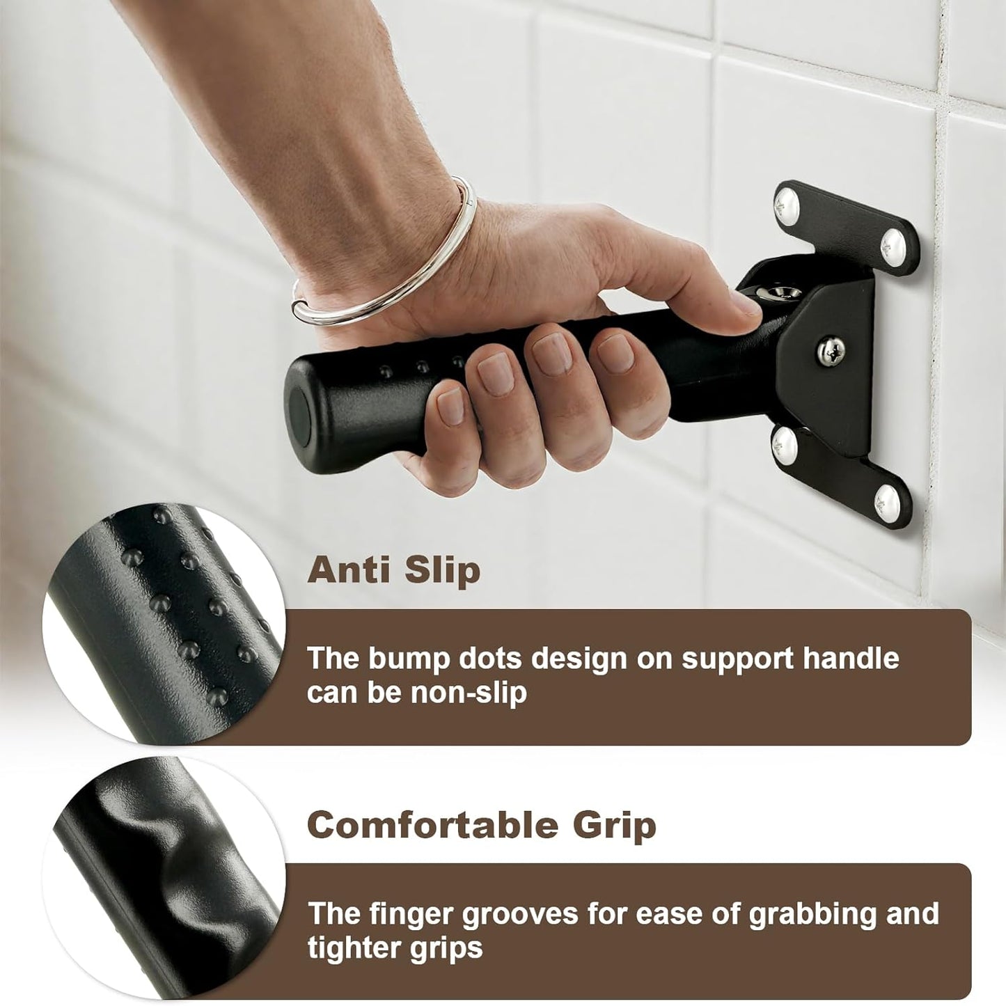 Flip a Grip Doorway Assist Handle - Safety Grab Bar for Elderly, Handicapped, 300LB Weight Suport, Non-Slip Stair & Doorway Stability Aid - Black(for Hard Wall)