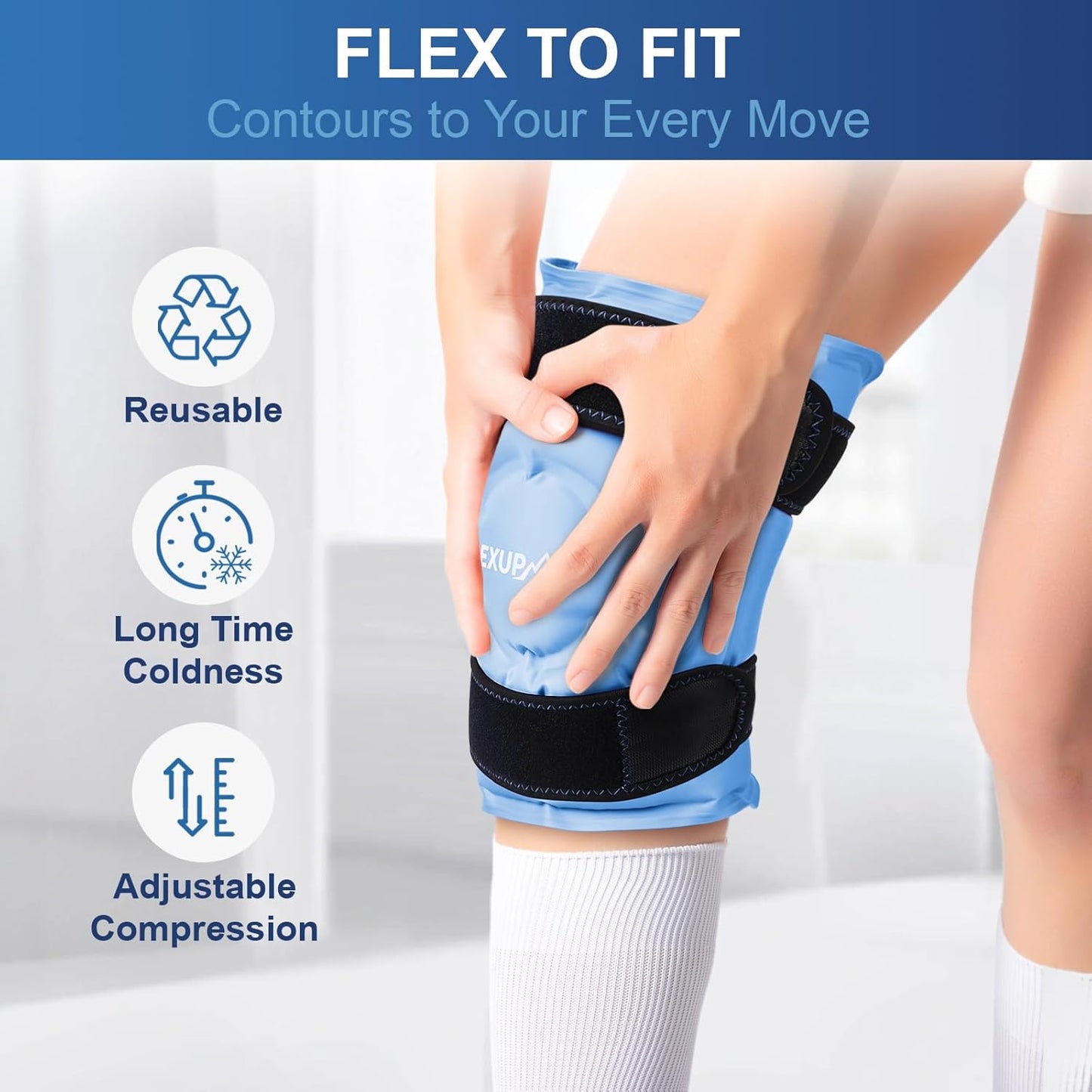 APEXUP Ice Pack for Knee Pain Relief, Large Reusable Wrap After Surgery, Flexible Gel Cold Pack for Injuries, Pain Relief for Back, Shoulder, Elbow, Ankle and Leg (Blue, XXL, 1PK)
