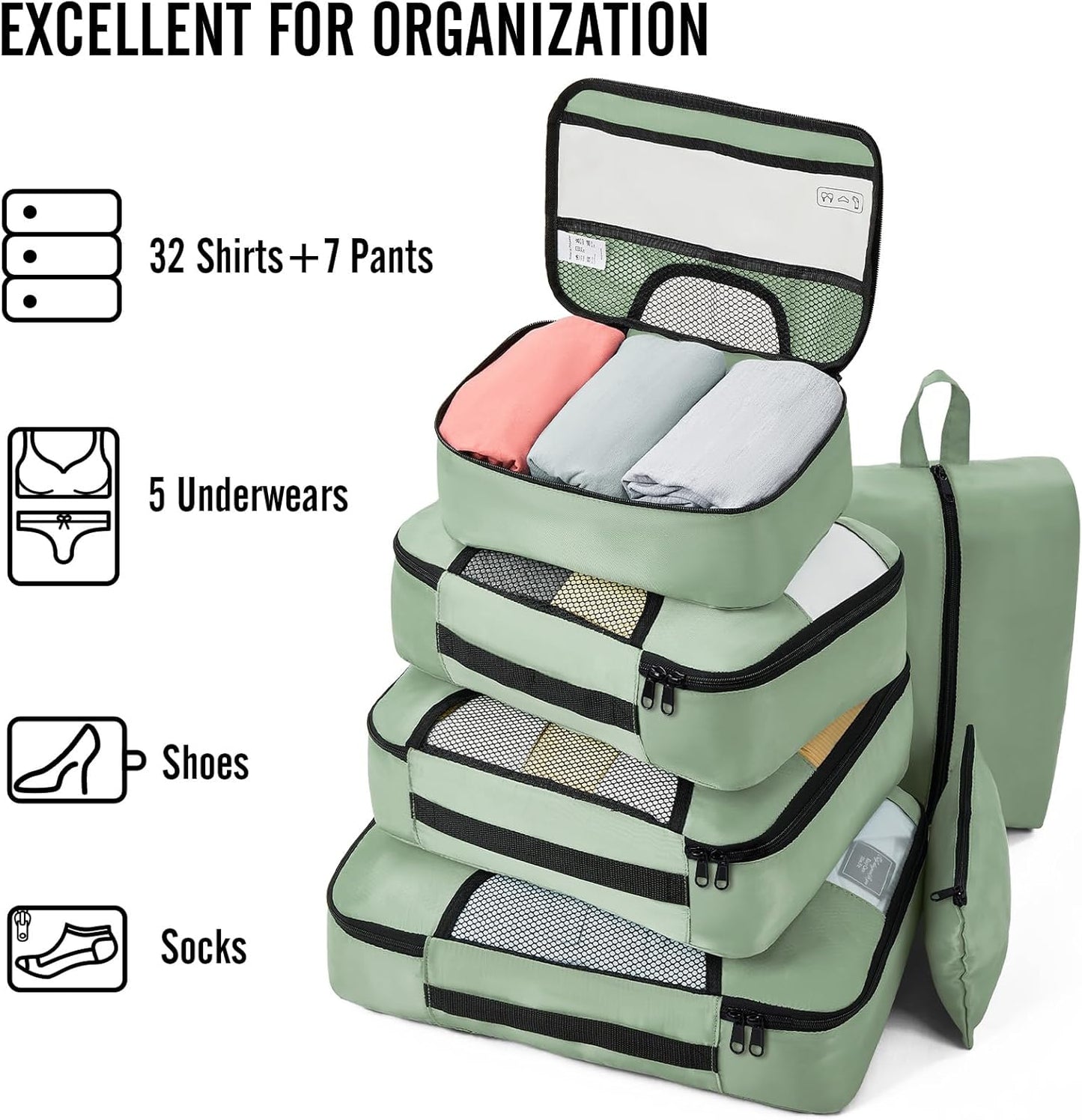 Veken 8 Set Packing Cubes for Travel Essentials, Suitcase Organizer Bags in 4 Sizes, Carry-On Luggage Accessories with Large Laundry & Hanging Toiletry Bag, Must-Have for Airplane, Road Trip & Camping