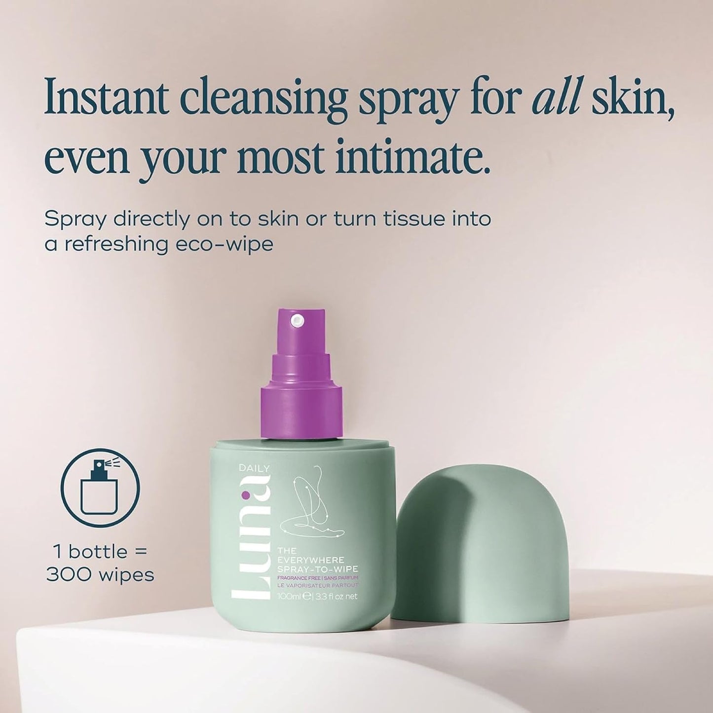 Luna Daily Body Cleansing Spray | Fragrance-Free Feminine & Body Mist | Unscented, Hydrating & Gentle | For Intimate Areas, Underarms & Travel | pH-Balanced Personal Care Essential, 100ml