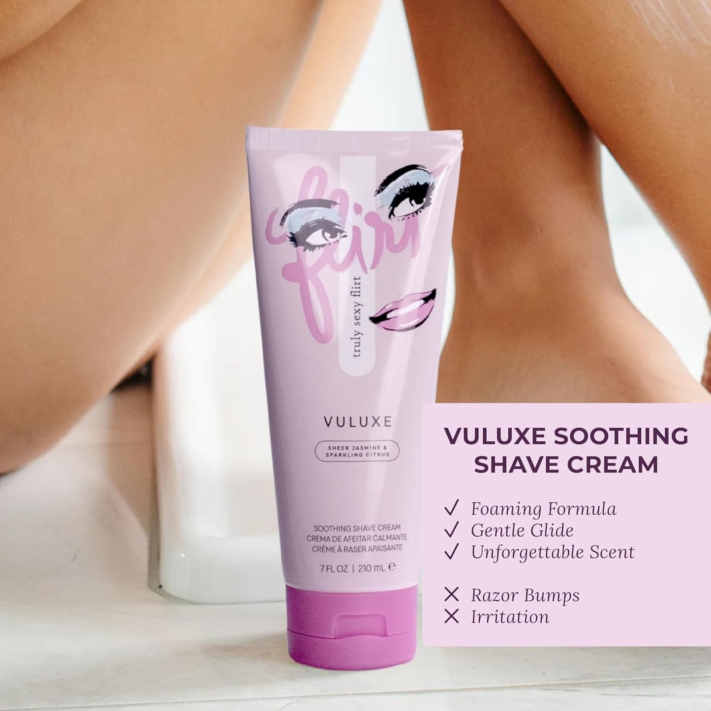 Pure Romance - Vuluxe Shaving Cream for Women - Truly Sexy Flirt (7 fl oz) - Prevents Razor Bumps & Irritation - Orchid, Blackberries, Vanilla - Foaming Shave Cream Moisturizer - Skin Care & Self Care