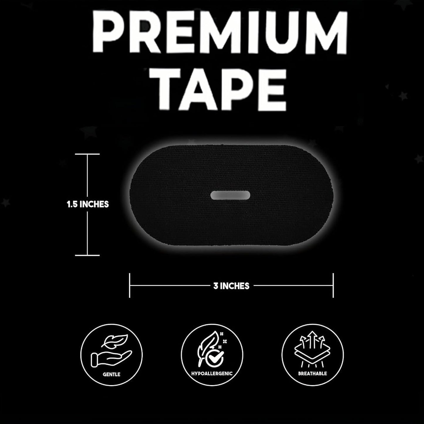 Black Premium Tape (60 Pack) - Pain Free Removal, Hypoallergenic, Latex Free & Gentle On Skin - Skin Friendly Adhesive Cotton Tape