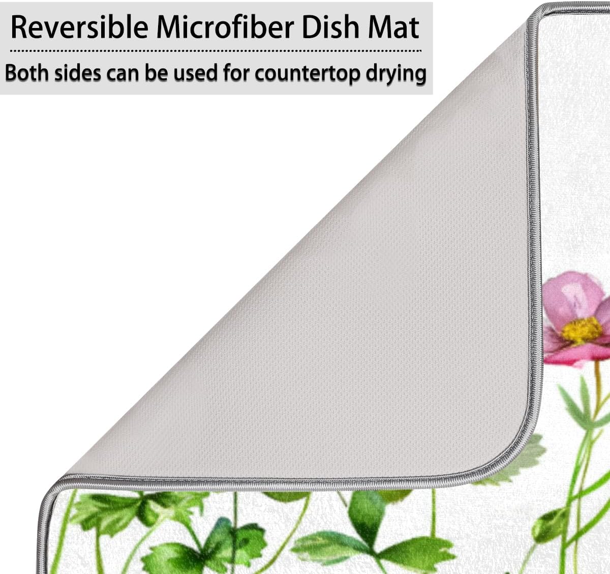 Hexteria Colorful Flowers Dish Drying Mats for Kitchen Counter 16 X 18 Inch Spring Floral Microfiber Dish Mat, Dish Drainer Mats for Countertops, Wildflower