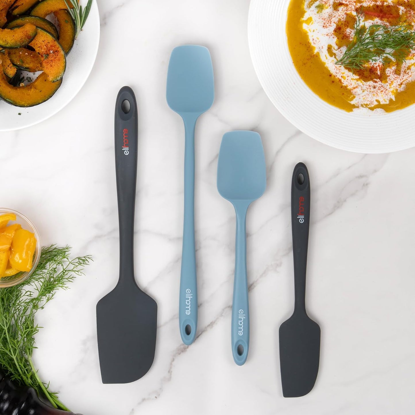 Elihome Skinny Silicone Spoonula - Non-Stick Heat Resistant Silicone Scraper Spatula for Mixing, Serving, Scraping, Stirring, and More - 11 Inch, Slate Teal Grey