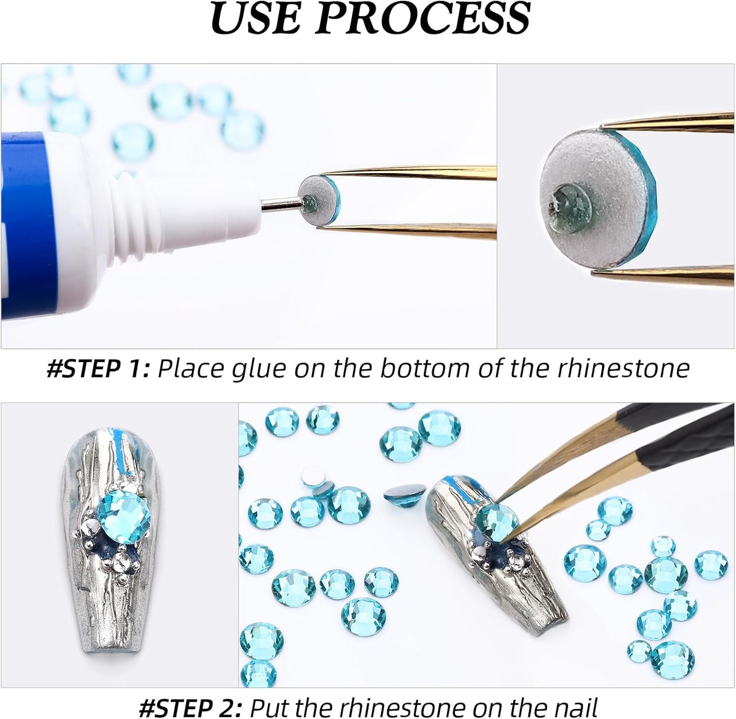 Aquamarine Flatback Rhinestones, Glass Rhinestones for Nail Art and Craft, Glue Fix, Loose Crystal Gemstones(Aquamarine, SS4, 1440pcs, 1.5-1.7mm)