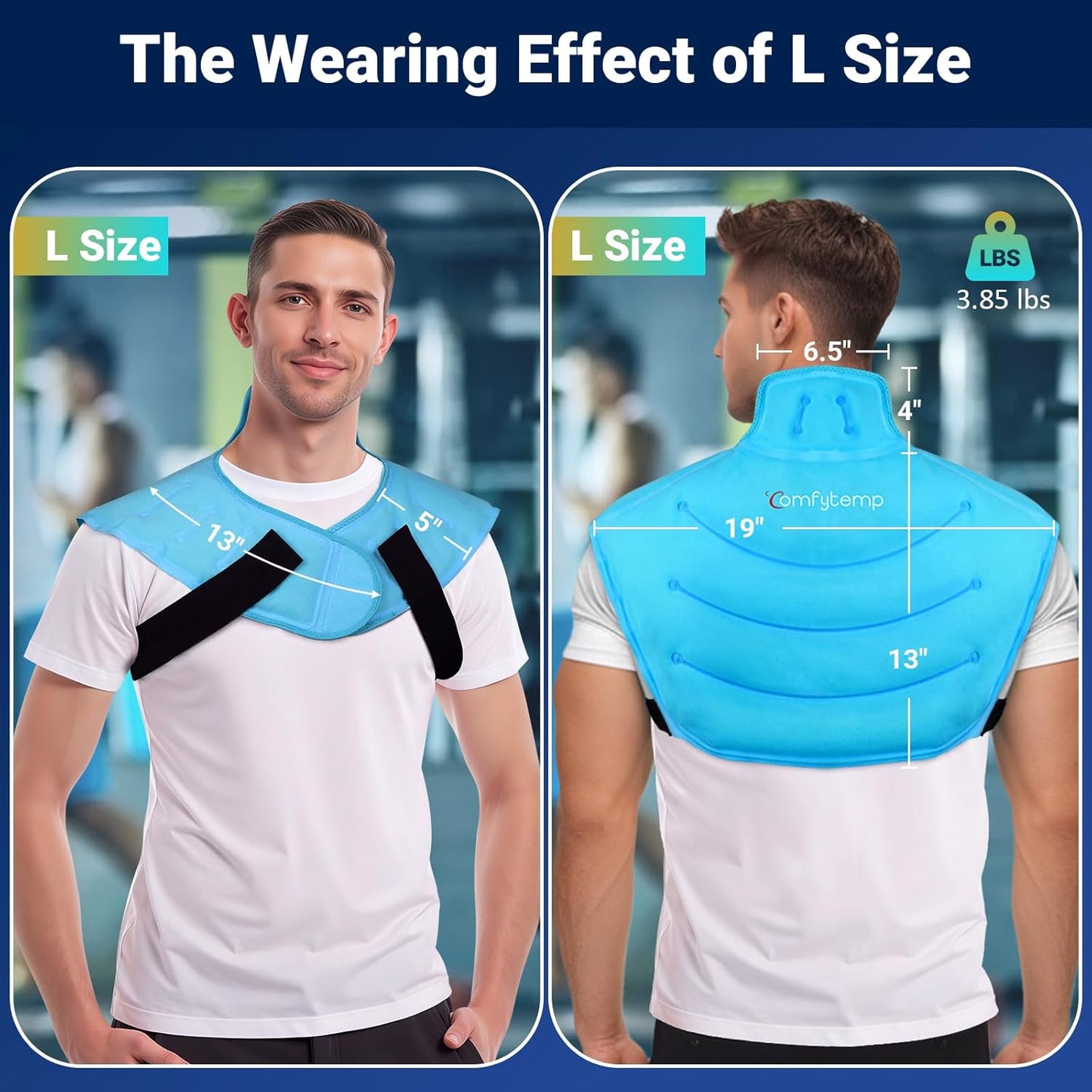 Comfytemp Large Ice Pack for Neck Shoulders Upper Back Pain Relief with Straps, Wearable Reusable Gel Ice Wrap with Cold Compression Therapy Recovery for Upper Back, Cervical (L)