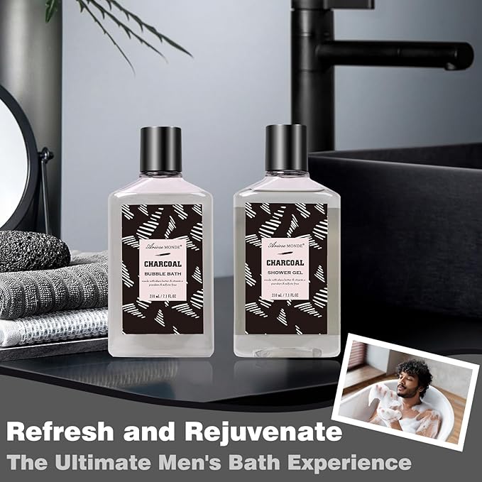 Valentines Day Gifts for Men Spa Gifts for Men, Charcoal Bath and Body Gift Set for Men, 10 Pcs Spa Kits Ideal Birthday, Christmas. Men's Relaxation Bath Baskets, Self Care Kit