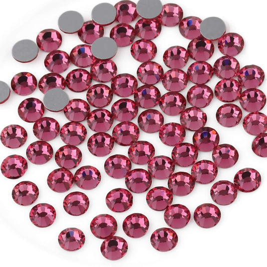 Beadsland 144pcs Flat Back Crystal Rhinestones Round Gems for Nail Art and Craft Glue Fix, Rose, SS40, 8.4-8.7mm