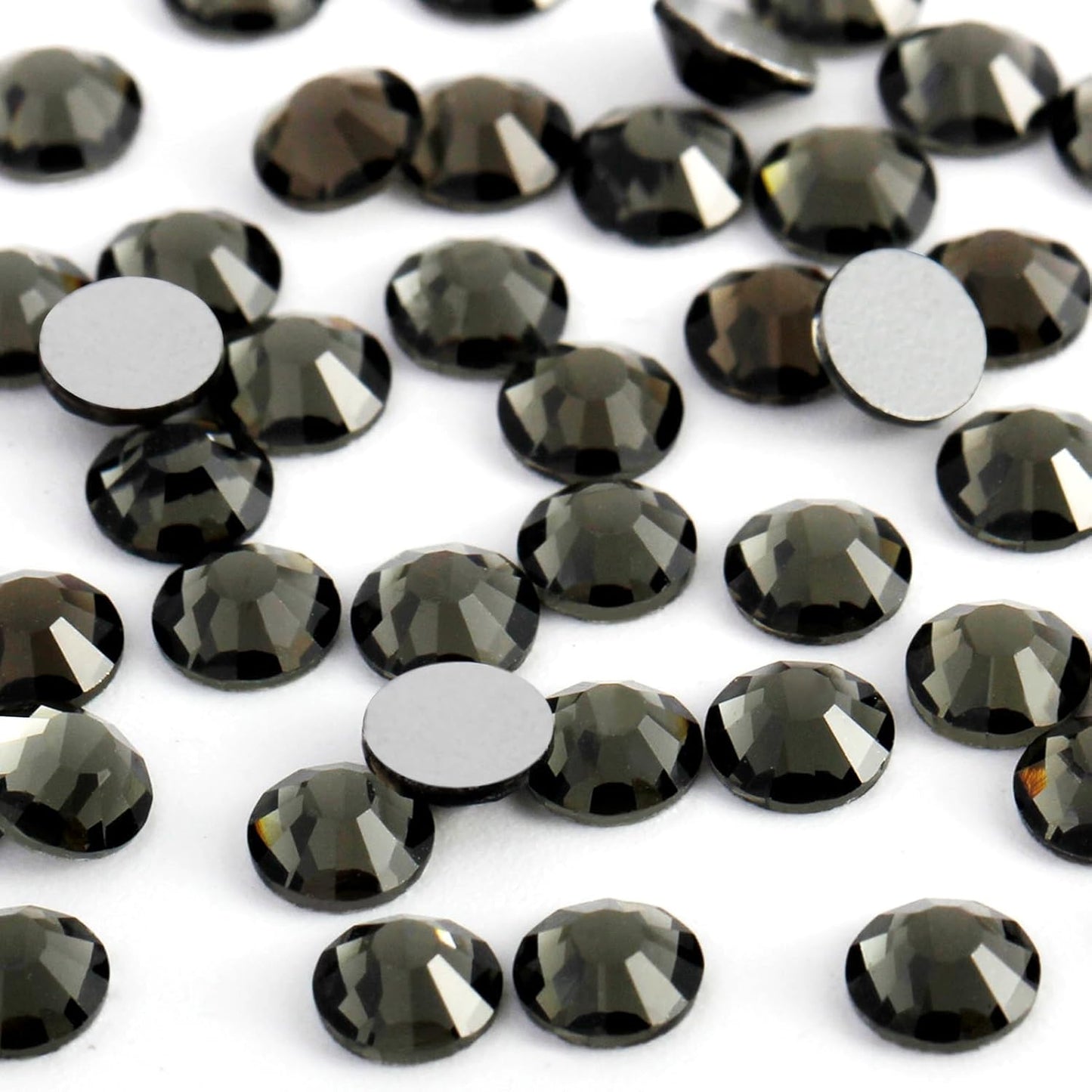 2000PCS SS12 Flatback Rhinestones | 12-Facet Diamond-Cut Glass Gems for Nail Art, Clothing, DIY Crafts |Glue-On Decoration Stones with Silver Backing(Black Diamond)