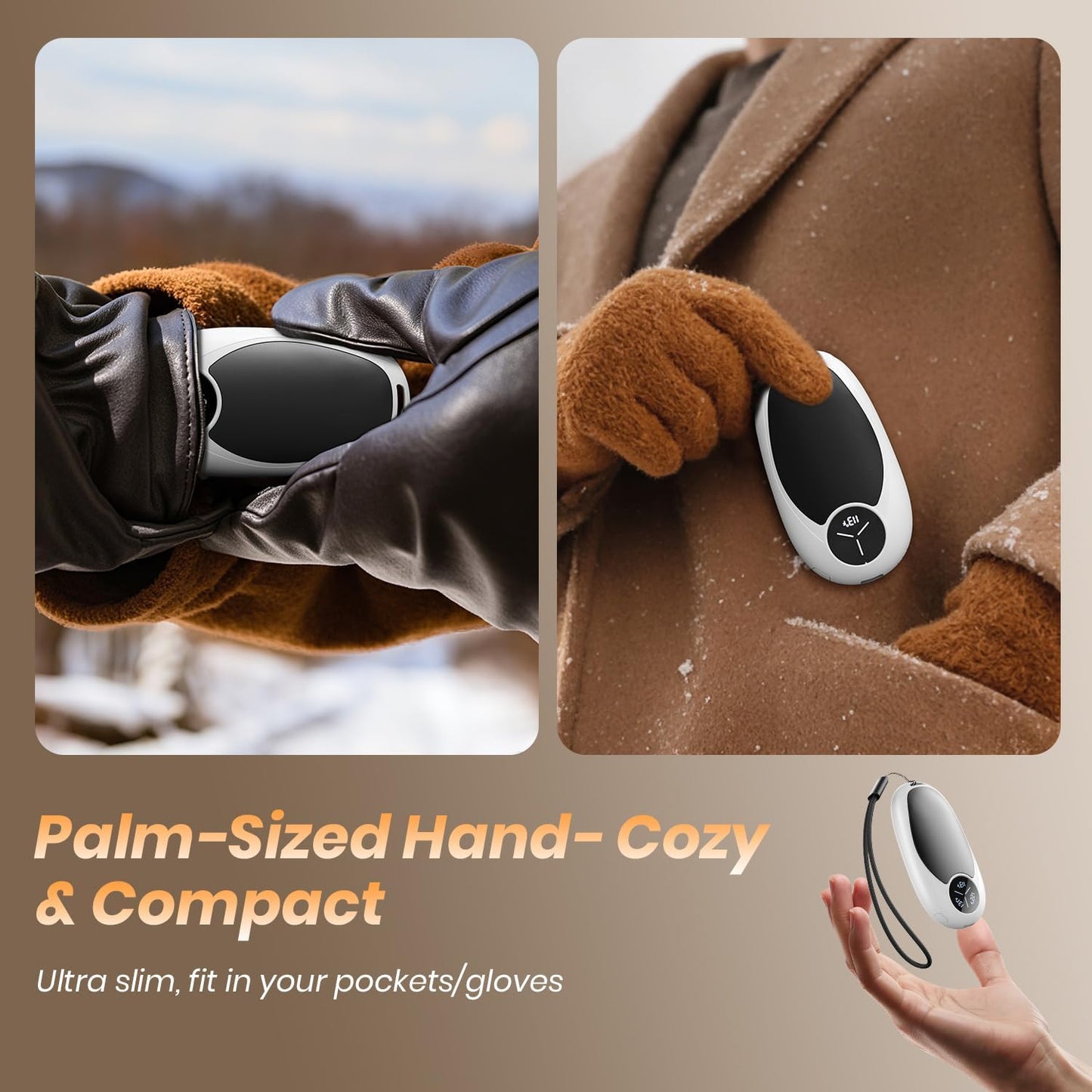 Hand Warmers Rechargeable 2 Pack Electric Hand Warmer Magnetic, Ultrathin Portable Handwarmers Gifts for Men Women Christmas Hiking Golf Hunting Accessories (Black)