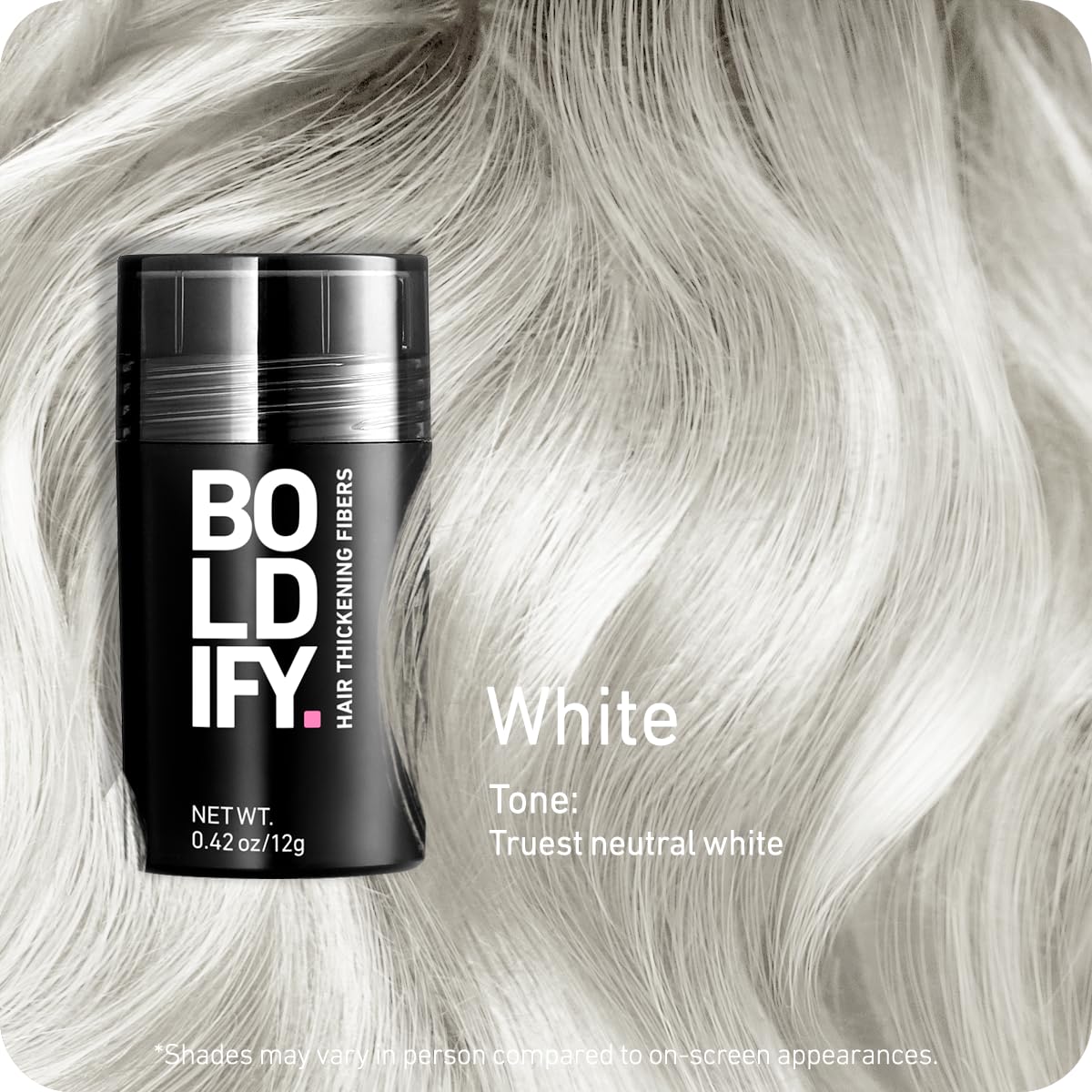 BOLDIFY Hair Fibers (12g) - Fill In Thinning and Fine Hair for an Instantly Fuller, Thicker Look - 14 Shades for Women & Men - White