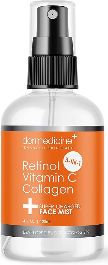 3 in 1 Super-Charged Anti-Aging Face Mist w/Retinol, Vitamin C + Collagen | Hydrates, Refreshes & Brightens for a More Glowing Complexion | 4 fl oz, 120 ml