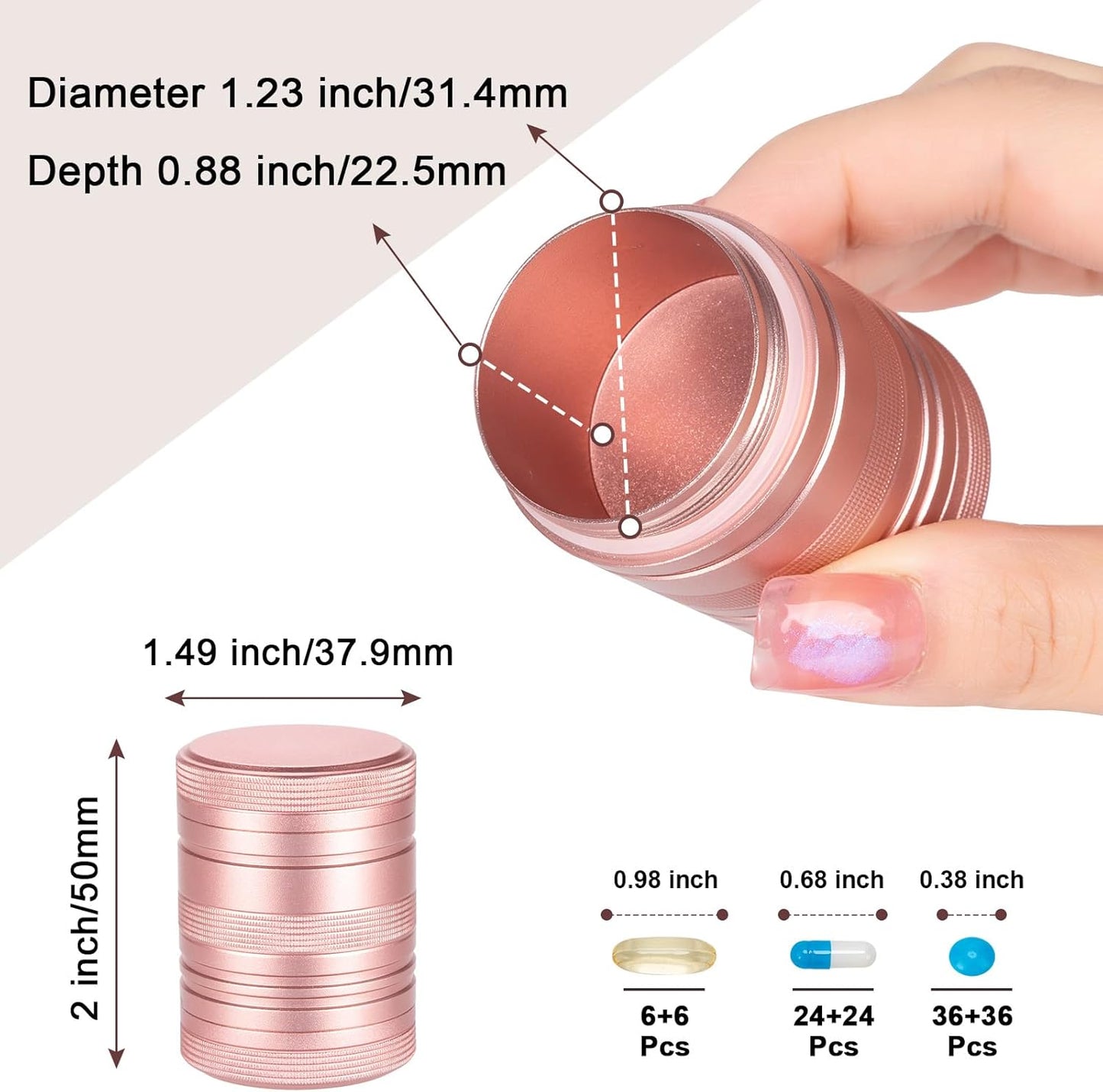 Metal Pill Box Pill Case 2 Times a Day - Daily Pill Container Portable Travel Medicine Holder for Pocket Purse Medicine Organizer for Vitamin/Fish Oil/Supplements