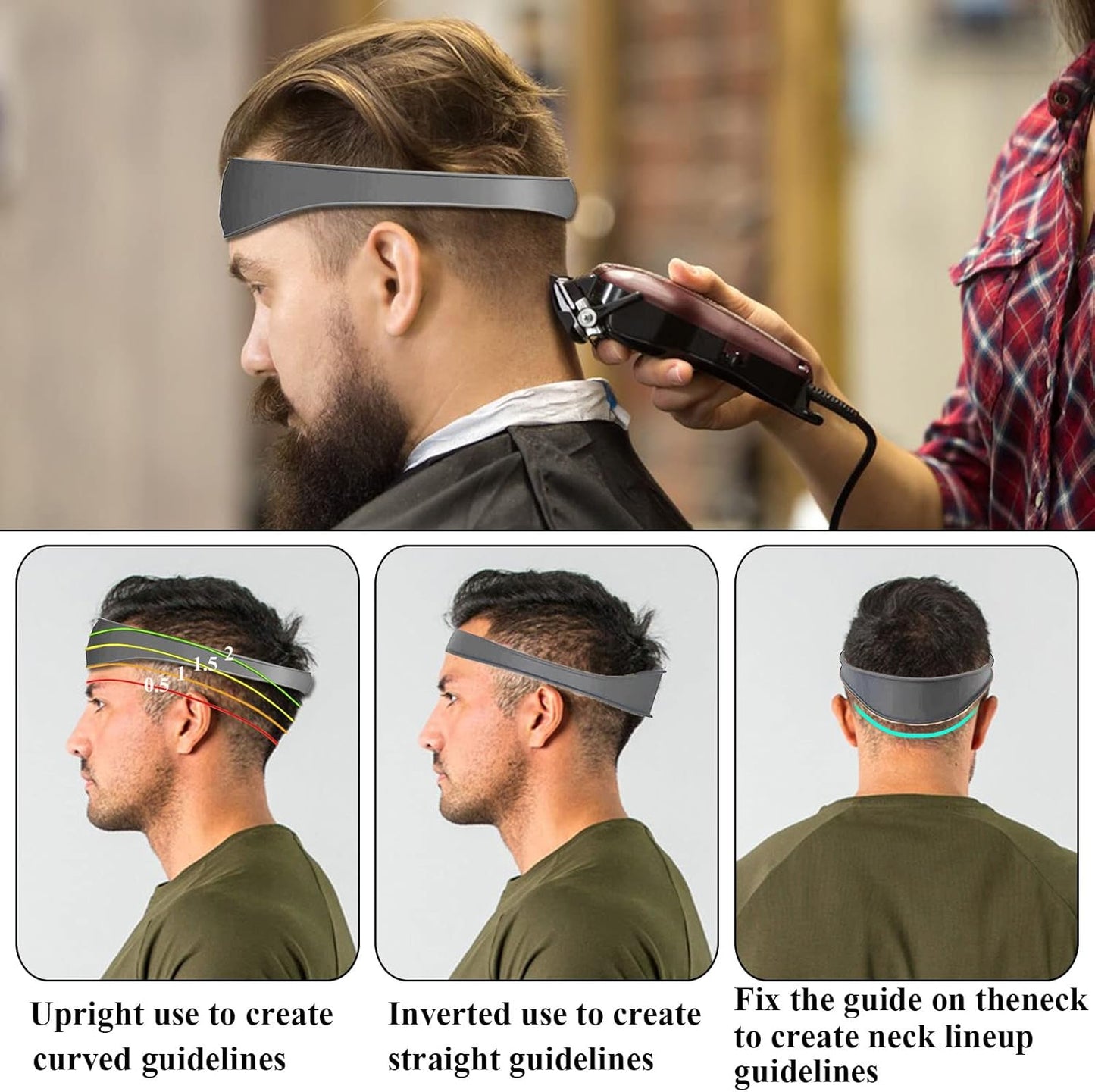 Neckline Shaving Template and Hair Trimming Guide, High-Grade Curved Durable Silicone Haircut Band for DIY Home Haircuts Fade and Taper Guide for Clippers-Gray