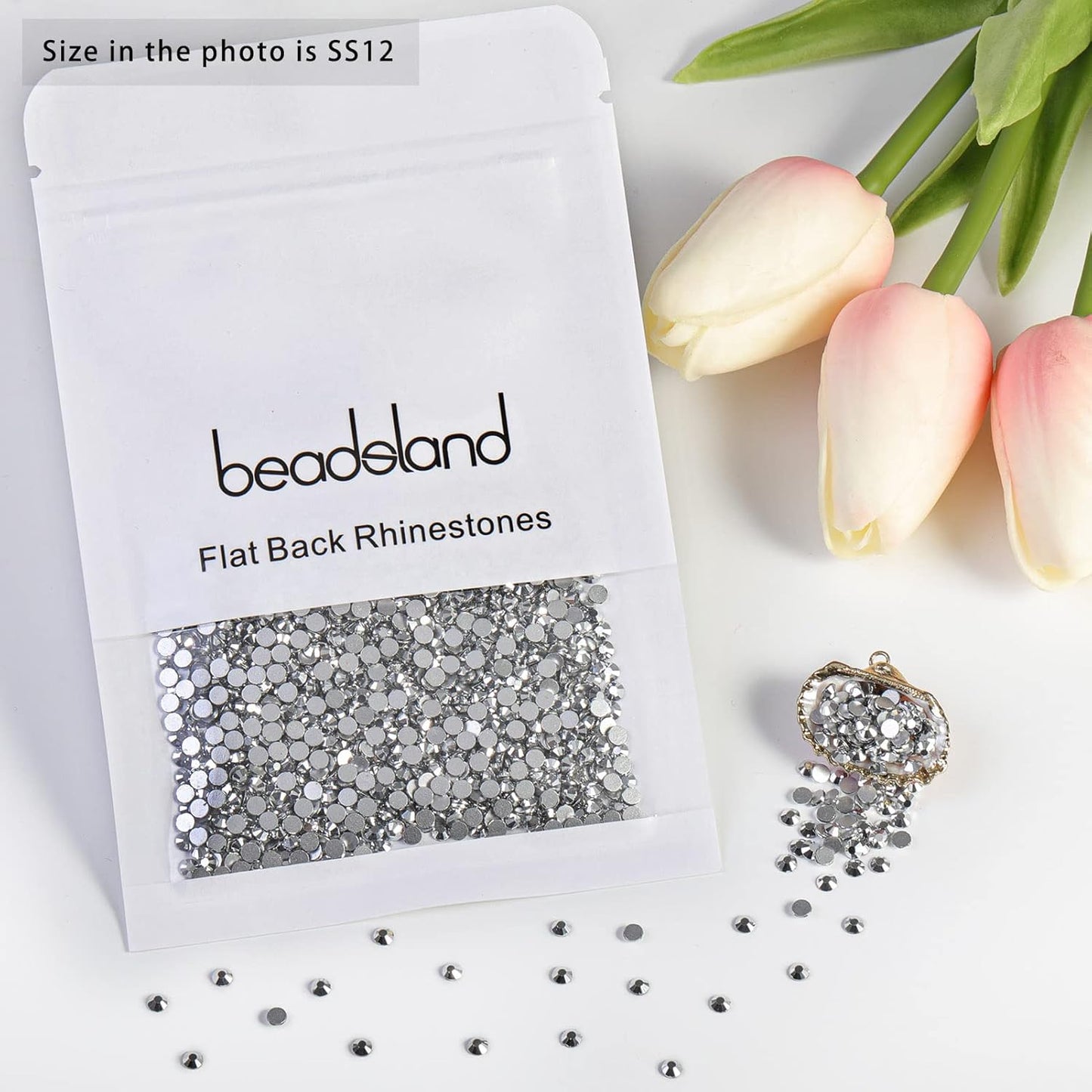 beadsland Flat Back Crystal Rhinestones Round Gems for Nail Art and Craft Glue Fix, Silver Hematite (2.9-3.0mm) SS12/1440pcs