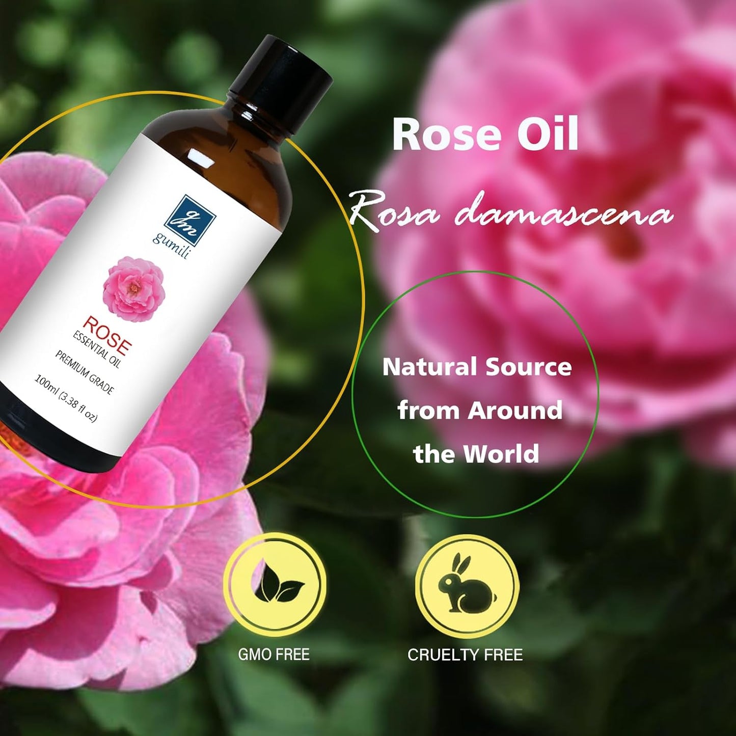 Rose Essential Oil, Home Fragrance Scent Oil for Diffuser, Skin, Hair, Candle, Soap, Dryer Balls, Laundry - 3.38 oz/100ml