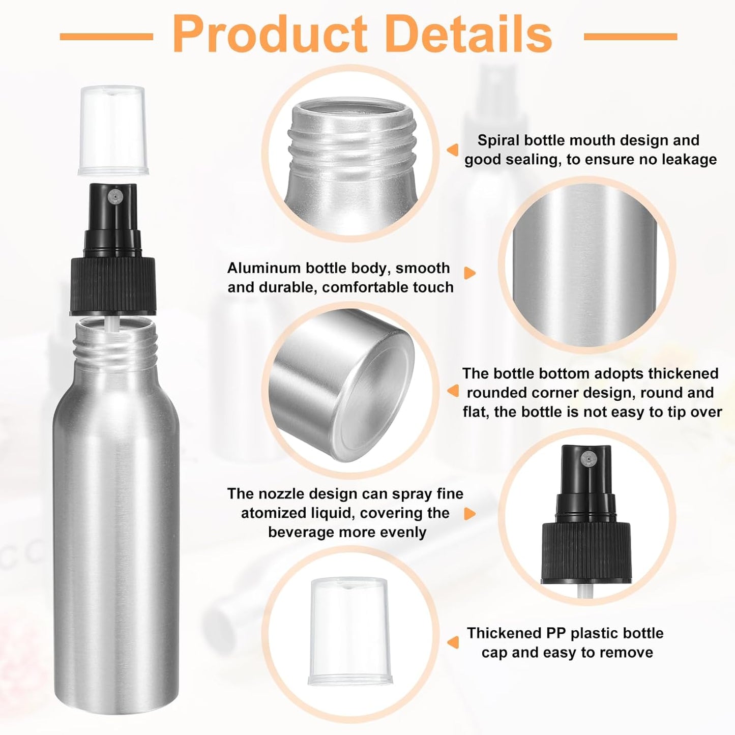 HARFINGTON Aluminum Fine Mist Spray Bottles 80ml/2.7oz Metal Small Liquid Alcohol Refillable Travel Container with Black Plastic Nozzle Cap for Perfume Skincare Cosmetic Storage Bottle