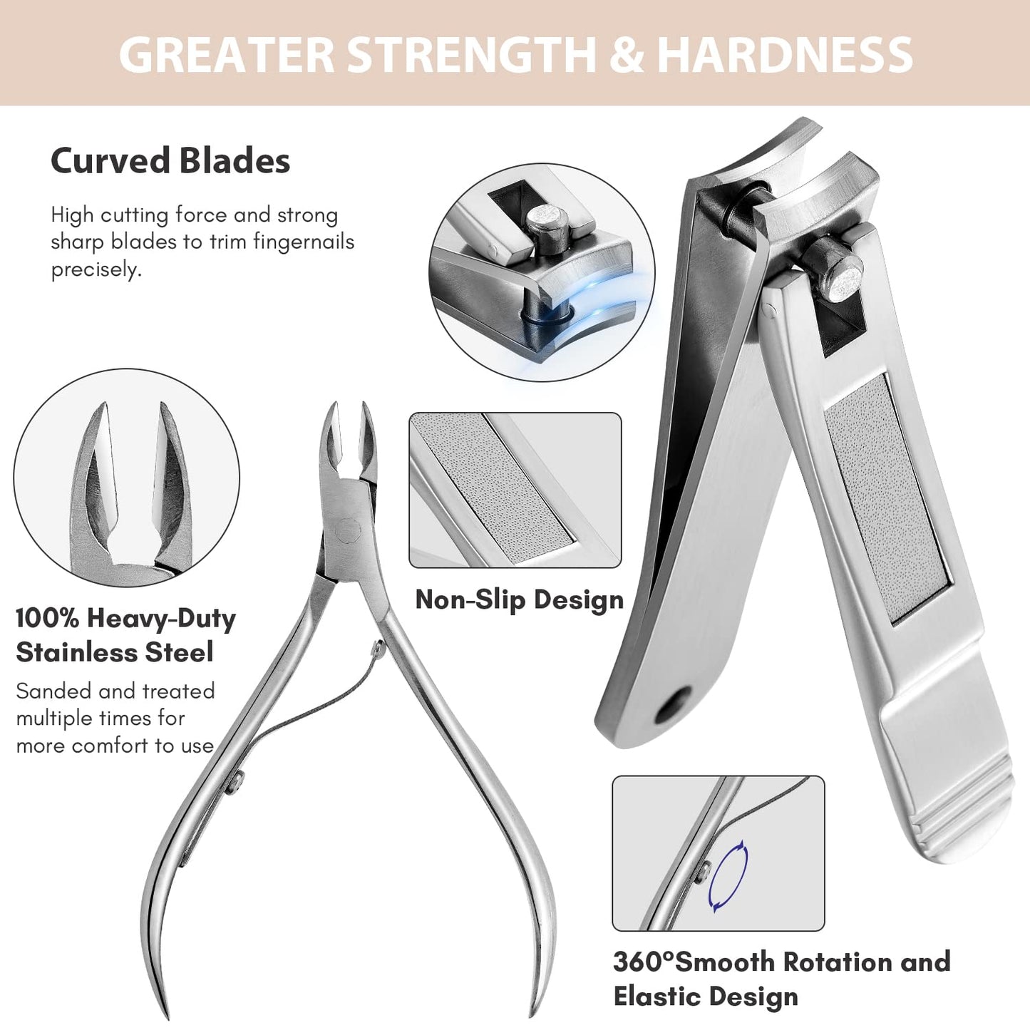 FAMILIFE Gifts for Women, Manicure Set Professional Manicure Kit 11 in 1 Nail Kit Nail Clippers Tools Stainless Steel with Rose Gold Leather Case Travel Sets