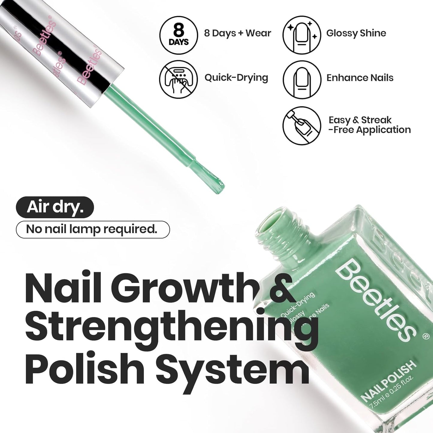 Beetles Green Nail Polish Set P181, 6 Colors Blue White Nail Polish Set, Green Collection Quick Dry Long Lasting Manicure Patricks Day DIY Nail Art Salon Home Gift For Women