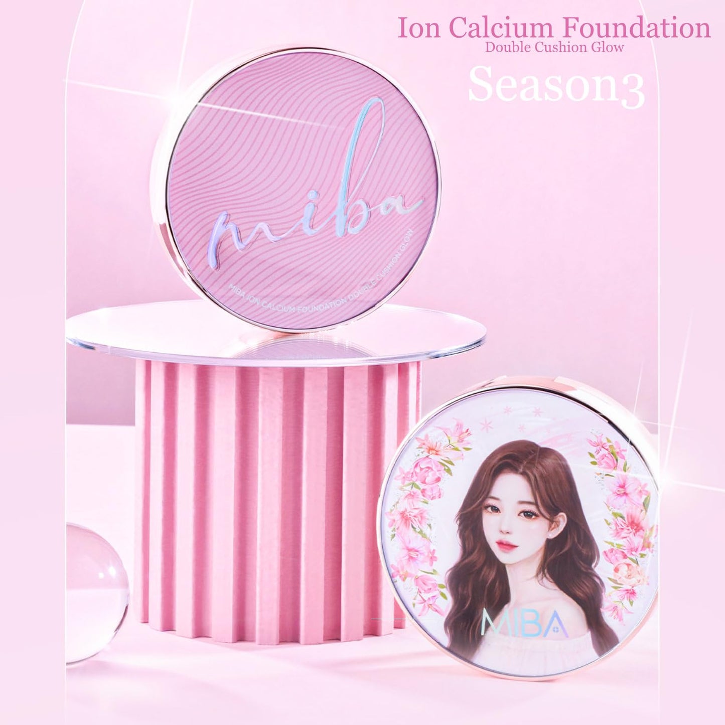 MIBA Ion Calcium Foundation Double Cushion Glow 25 g / 0.88 oz Big Cushion SEASON 3. Long Lasting Cover Effect. Moisture glow. Skin tightening relief. Smooth adhesion. (Luxury #23 Rosy Beige)