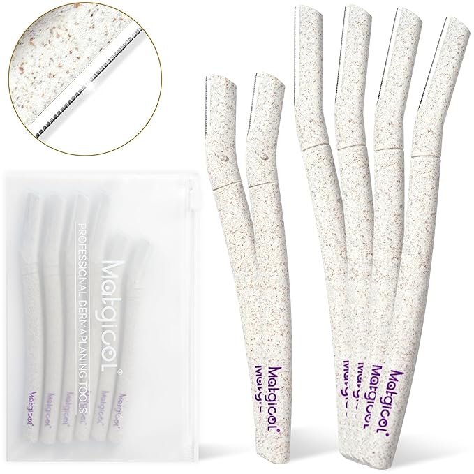 Eco-Friendly Women's Dermaplaning Razor - Multipurpose Exfoliating Tool with Anti-Cut Blades & Biodegradable Handle for Silky Skin & Perfect Brows (Beige)