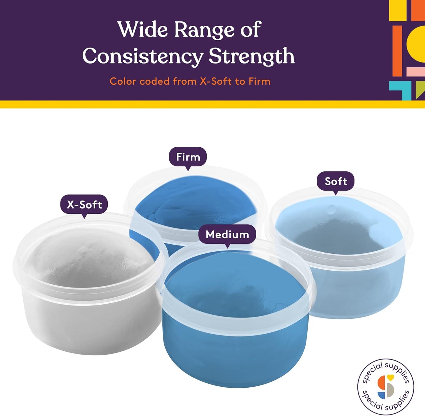 Special Supplies Therapy Putty for Kids and Adults - Resistive Hand Exercise Stress Relief Therapy Putty Kit, Set of 4 Strengths, Three Ounces of Each Putty (Ocean Colors)