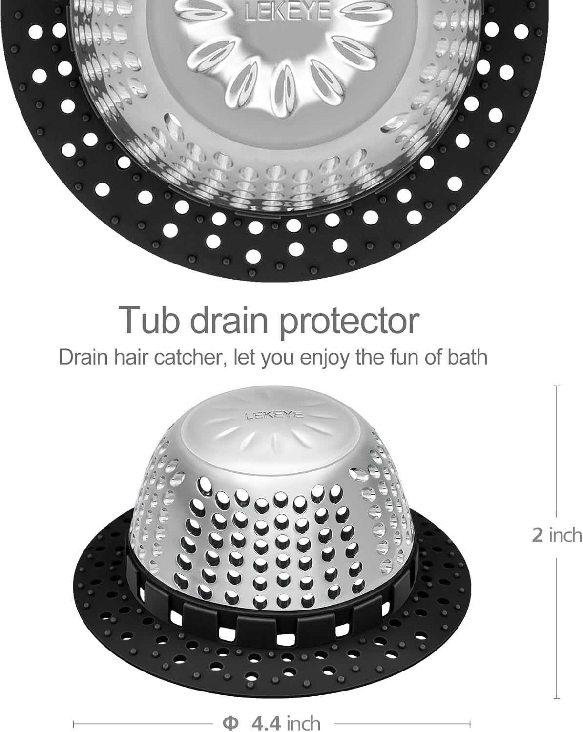 LEKEYE Shower Drain Hair Catcher/Bathtub Drain Cover/Drain Protector for Pop-Up & Regular Drains(Black)