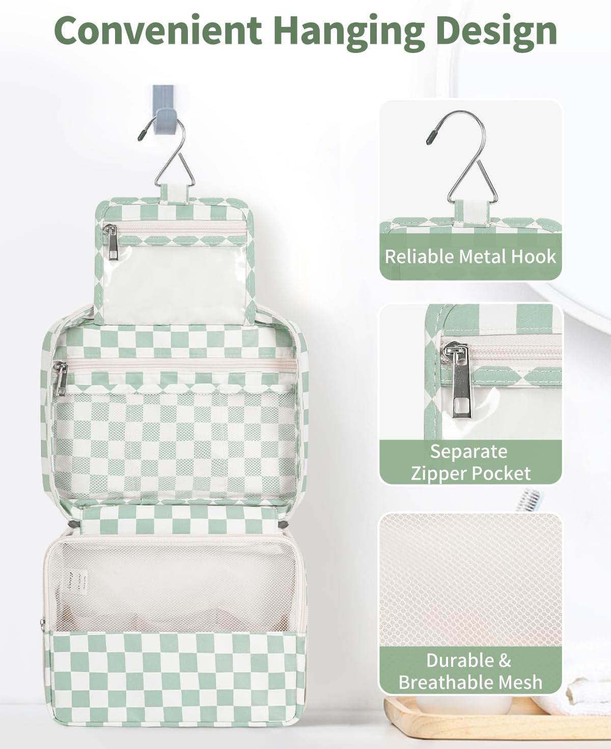 Narwey Small Hanging Travel Toiletry Bag for Women, Travel Bag for Toiletries, Makeup Bag Organizer Cosmetic Bags Make Up Bags for Girls