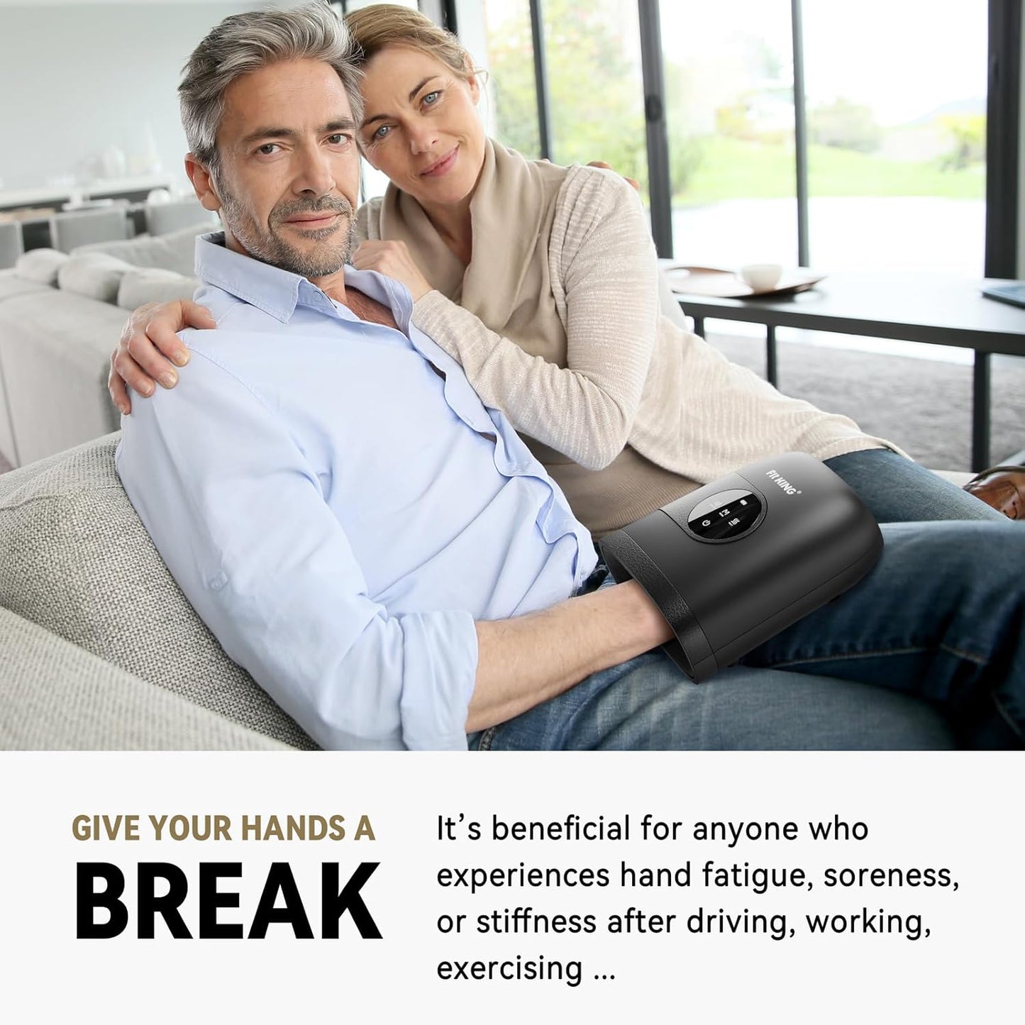 FIT KING Hand Massager with Heat for Hand Massage and Arthritis Carpal Tunnel Finger Numbness Relief - Cordless & Portable & Touch Screen - Birthday Gifts for Women Men Parents