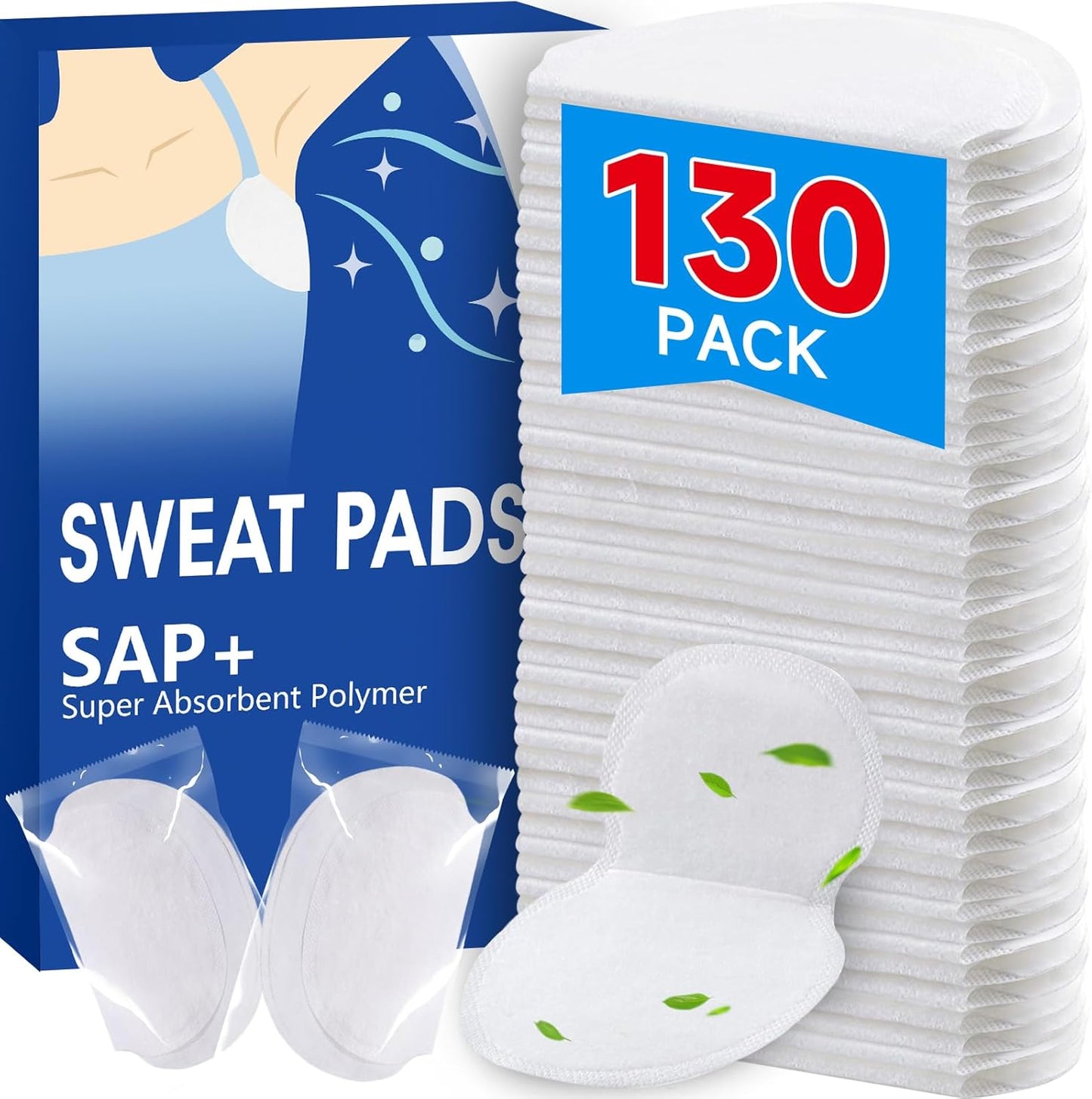 AROIC 130 Pack Armpit Sweat Pads, Large Underarm Pad for Women & Men, Invisible Armpit Sweat Pads for Under Arms, Odor Control, Sweatproof Adhesive Pad for All-Day Comfort No More Sweat Stains