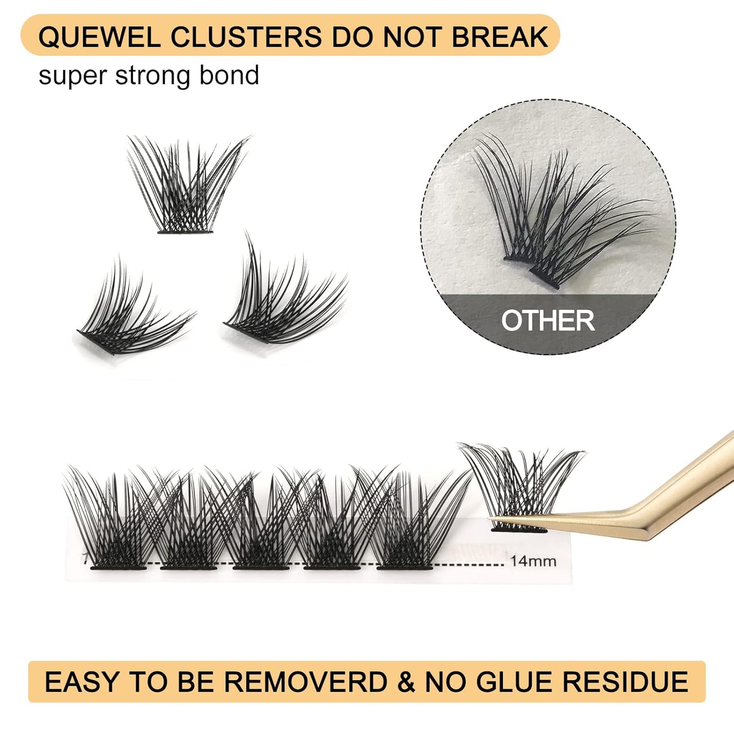 QUEWEL Cluster Lashes 72 Pcs Wide Stem Individual Lashes C/D Curl 8-16mm Length DIY Eyelash Extension False Eyelashes Soft for Personal Makeup Use at Home (H03-D-MIX8-16)
