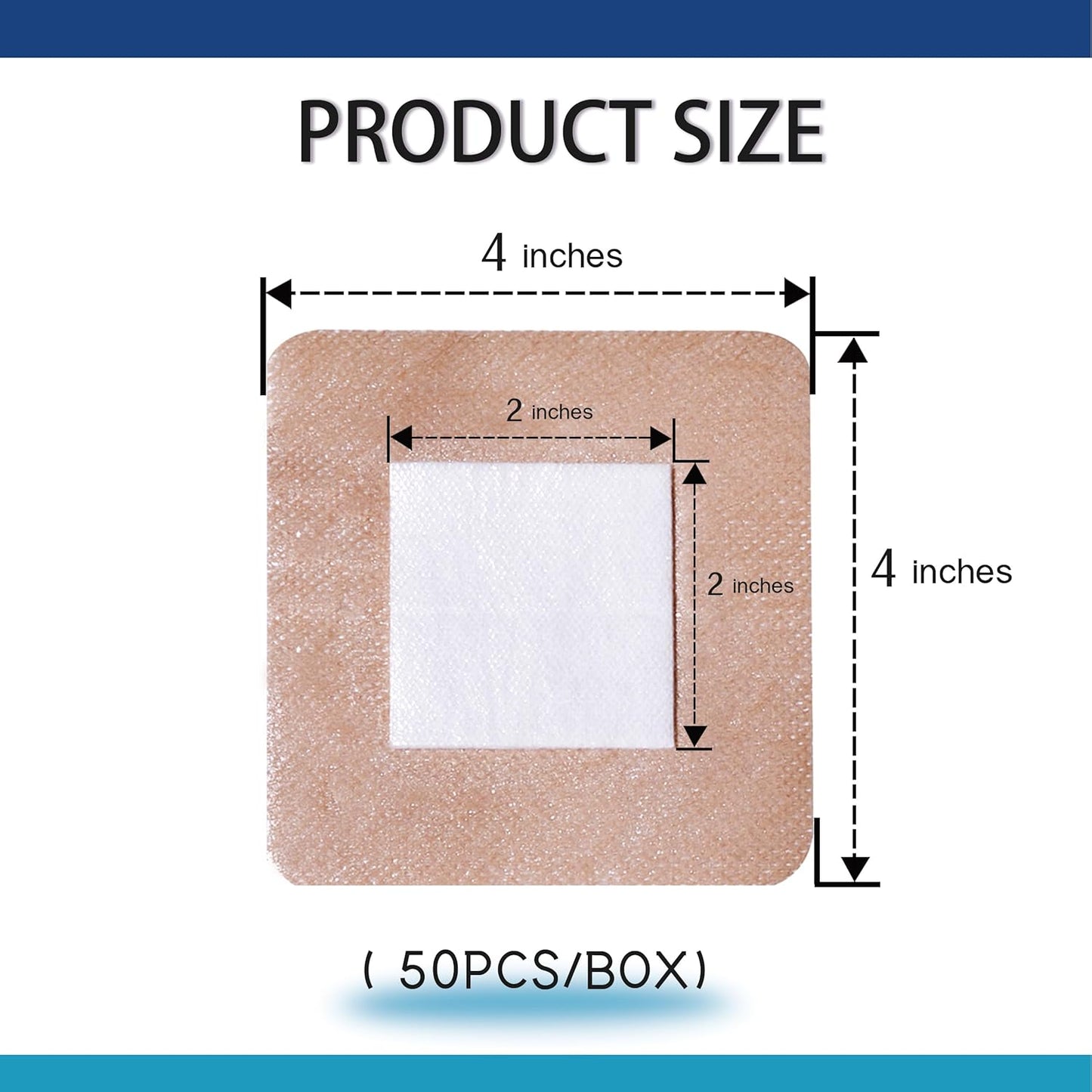 4"X4" 50 PCS Extra Large Sterile Nude Island Dressing Bandage for Wound - Self-Adhesive Boarded Gauze Pads - Latex Free - Medical Grade (Nude, 4"X4"-50PCS)