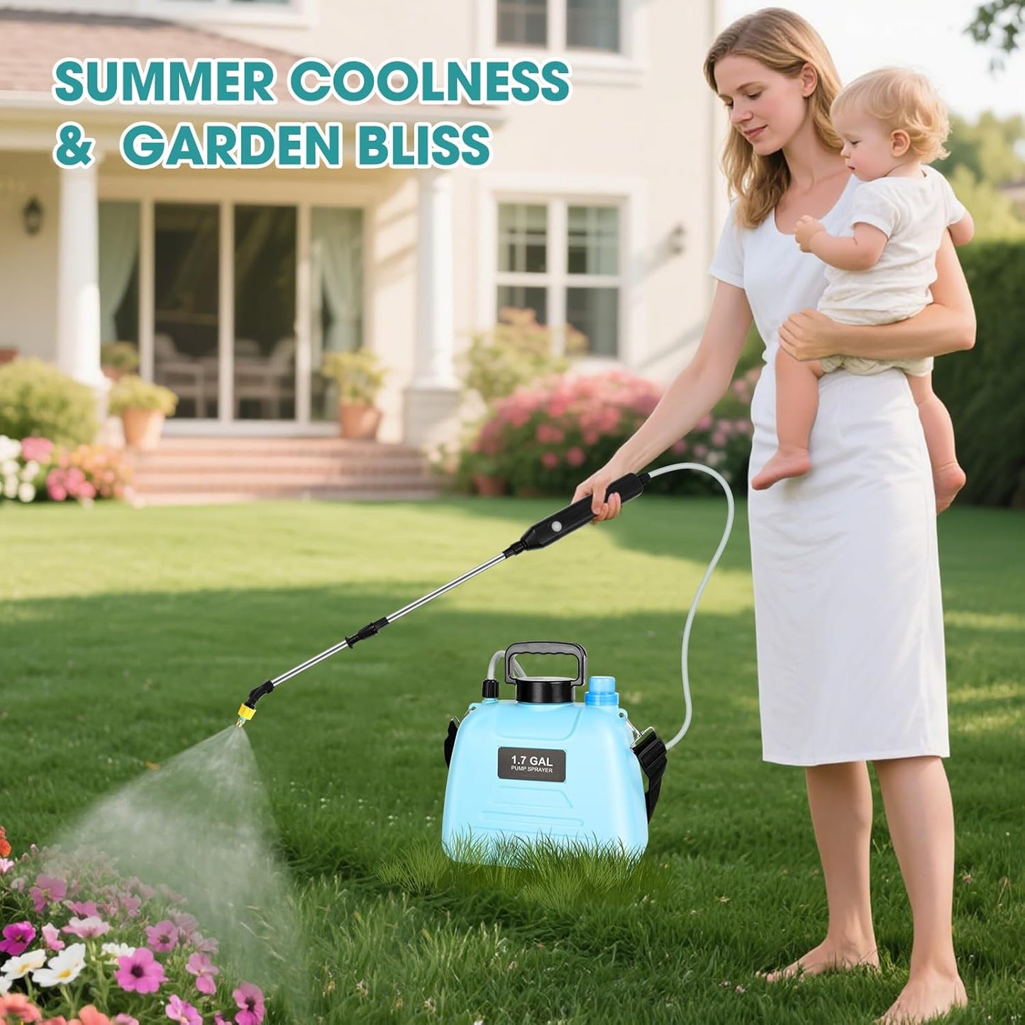 Electric Garden Sprayer 1.72 Gallon - Rechg Battery Powered Backpack Sprayer with 4 Mister Nozzles, Retractable Wand, Shoulder Strap - Weed Sprayer for Spring Time Planting, Sprayers in Lawn & Garden