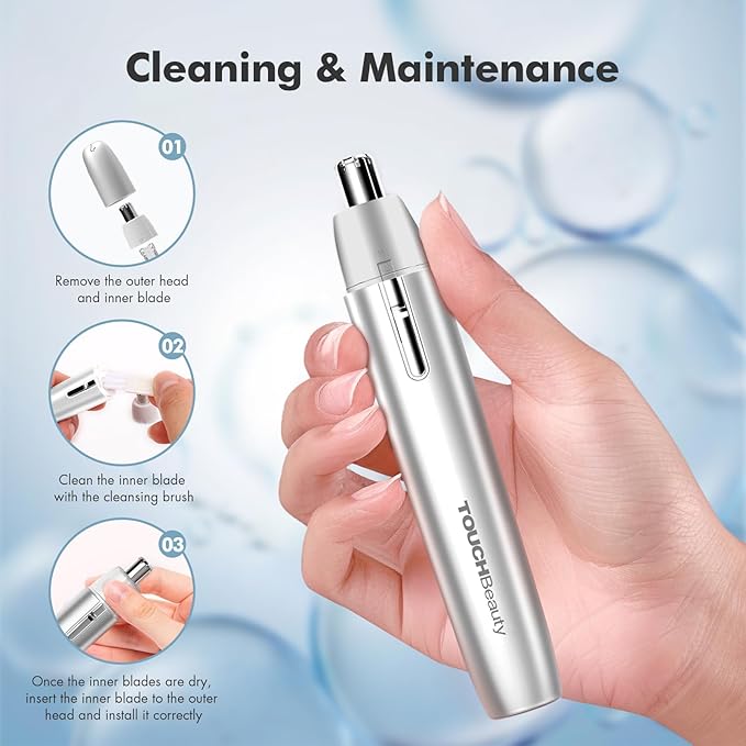 TOUCHBeauty Battery Powered Ear and Nose Hair Trimmer for Women, Portable Battery Powered Trimmer, Mini Painless Design for Sensitive Skin, Easy Clean & Travel Friendly