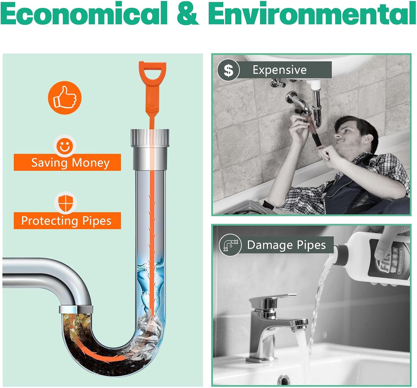 Drain Snake Hair Drain Clog Remover - 5 Pack Shower Snake Sink Unclogger Tool with Exquisite Packaging (Orange)