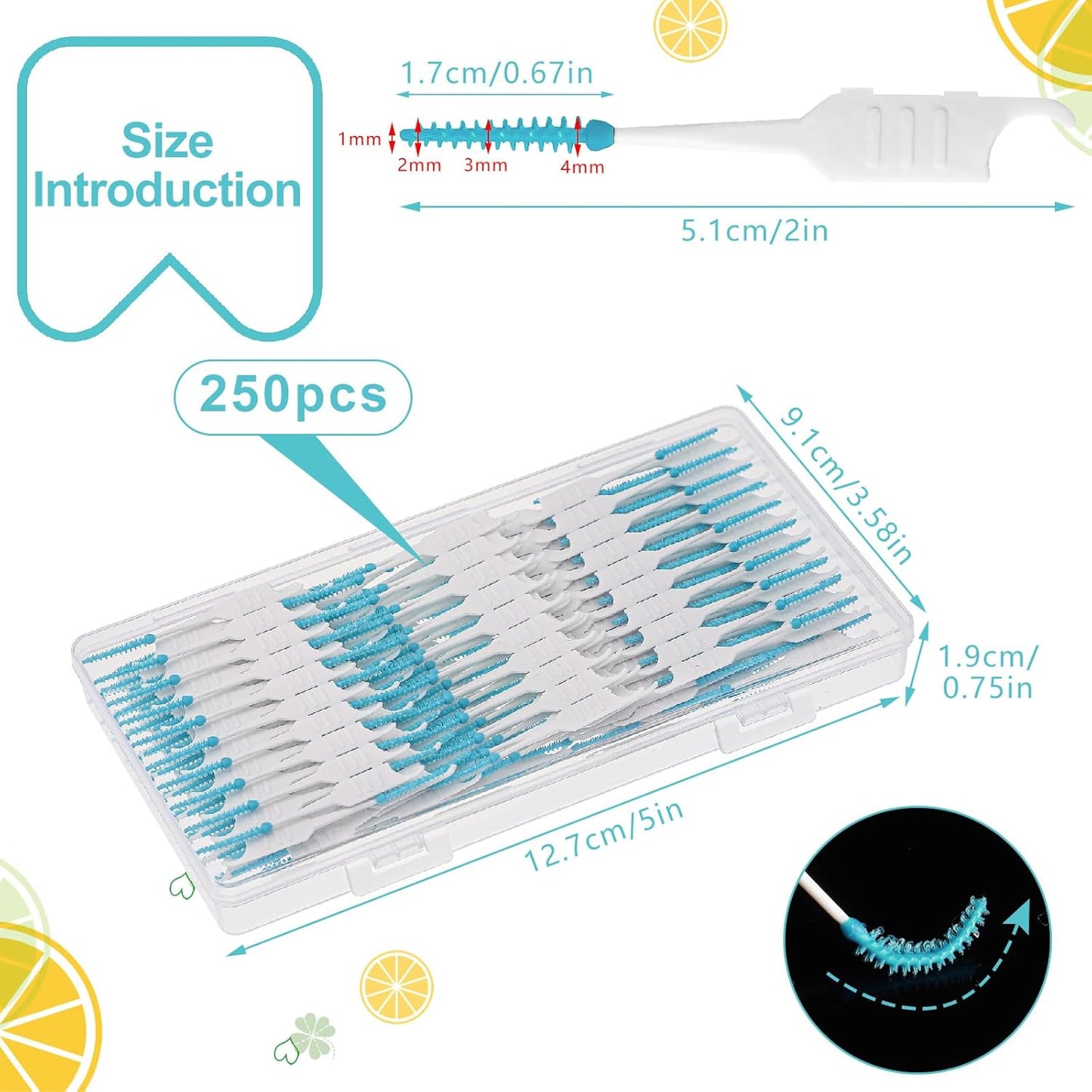 250 Pieces Dental Floss Picks, Silicone Interdental Brushes with Case Dental Brushes Dental Picks Green Tooth Floss Picks for Teeth Cleaning(Green)