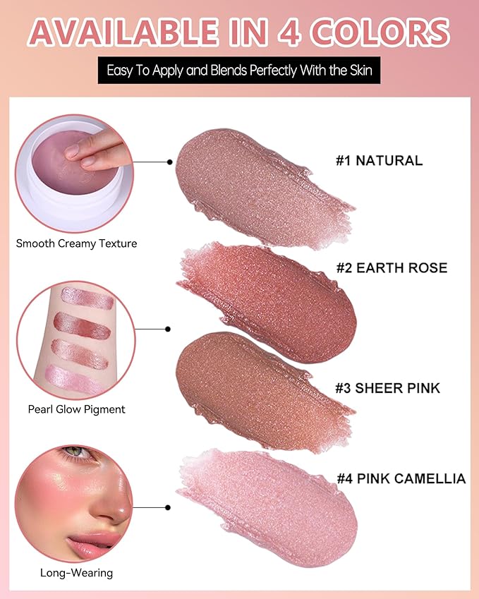 Multi Glow Balm,Miracle Glow Balm Tinted Face Creamy Blush for Women Cheek Lip Eye,Hydrating Lightweight & Blendable Color,Shimmer Blusher Facial Makeup, Mother's Day Gift for Women-04 Pink Camellia