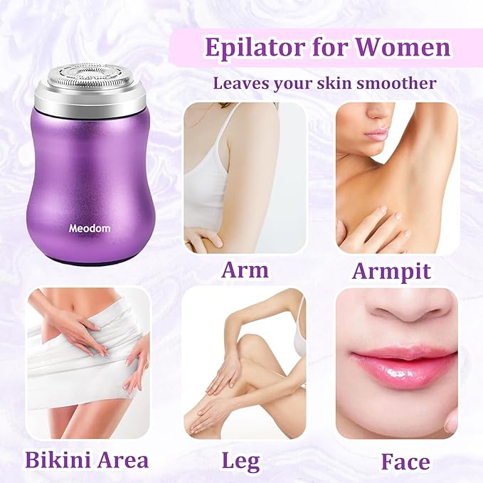 Facial Hair Removal for Women, Painless Womens Epilator Hair Remover with Waterproof USB Rechargeable, Cordless Electric Razor/Shaver for Bikini,Upper Lip,Arm,Legs,Peach Fuzz (Purple)