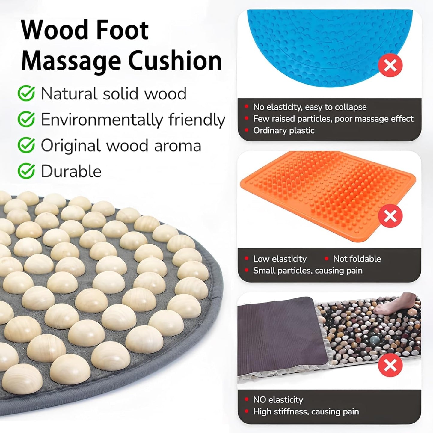 Foot Massage Mat,Wood Foot Acupressure Mat,Foldable Storage,Reflexology & Relaxation Tool for Tired Feet,Relaxation Gifts for Parents or Friends(31.5x31.5in)