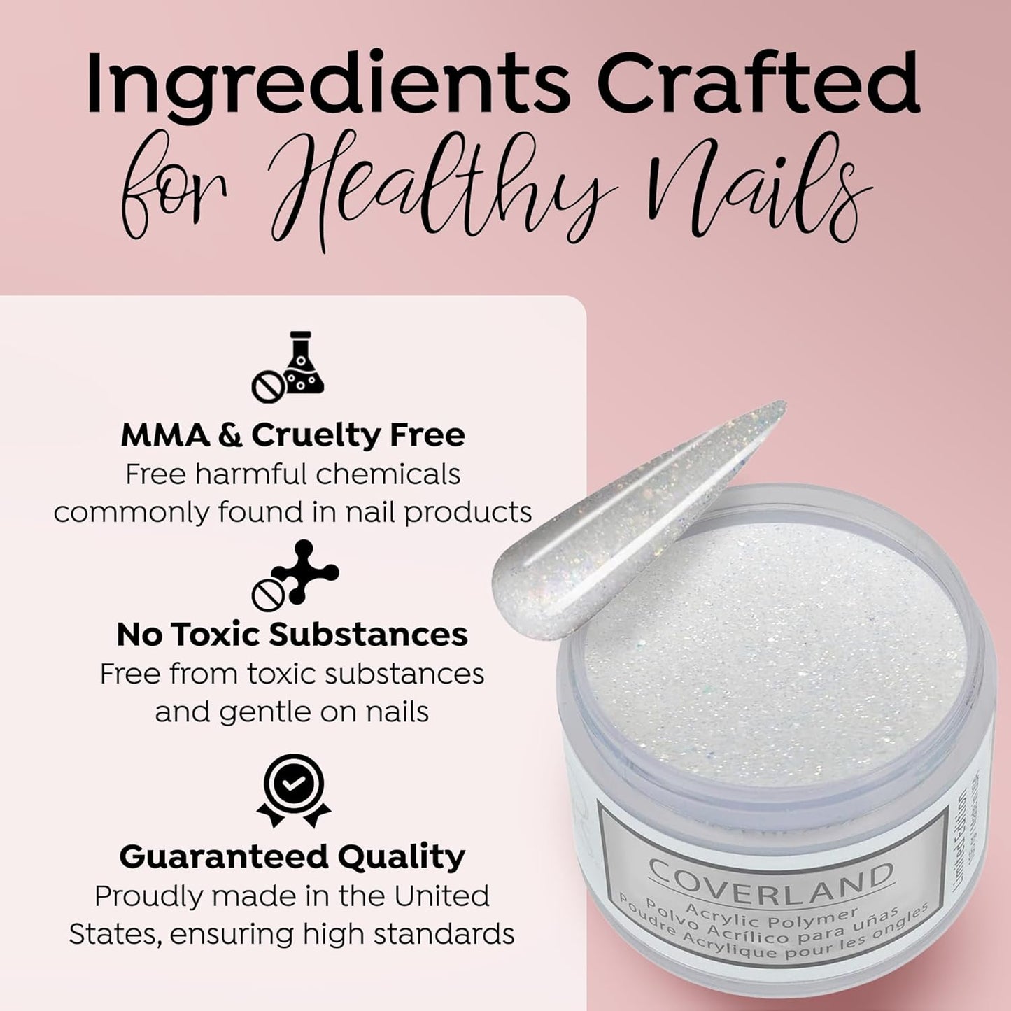 Tones Coverland Acrylic Powder | Frosted Diamonds | 1.5 Oz | Limited Edition for Nail Design | Sculpting | Masking Bed Imperfections | Professional Supplies