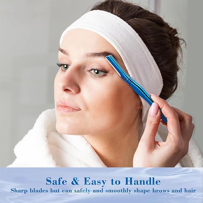 Dermaplane Razor for Women Face with 6 Refill Blades, Dermaplaning Tool Face Razors for Removes Facial Hair, Peach Fuzz, Reusable Metal Handle Eyebrow Razor (Blue)