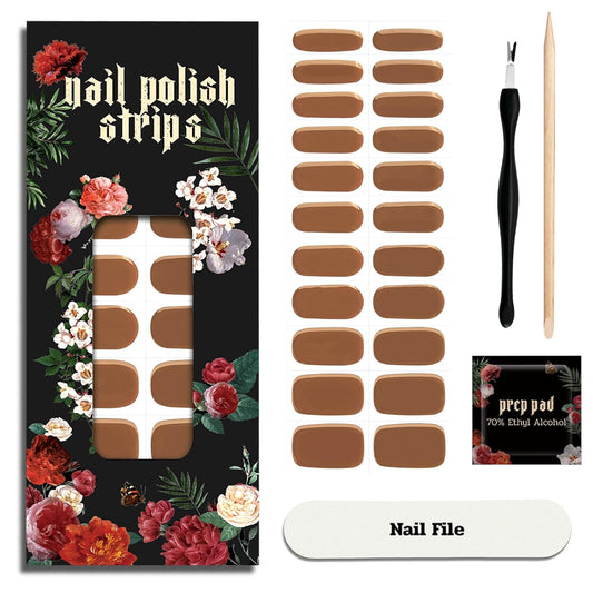 Nail Polish Strips - 22 Pcs Salon Quality Gel Nail Stickers - Long Lasting Wraps (Hazelnut Nutty Brown)
