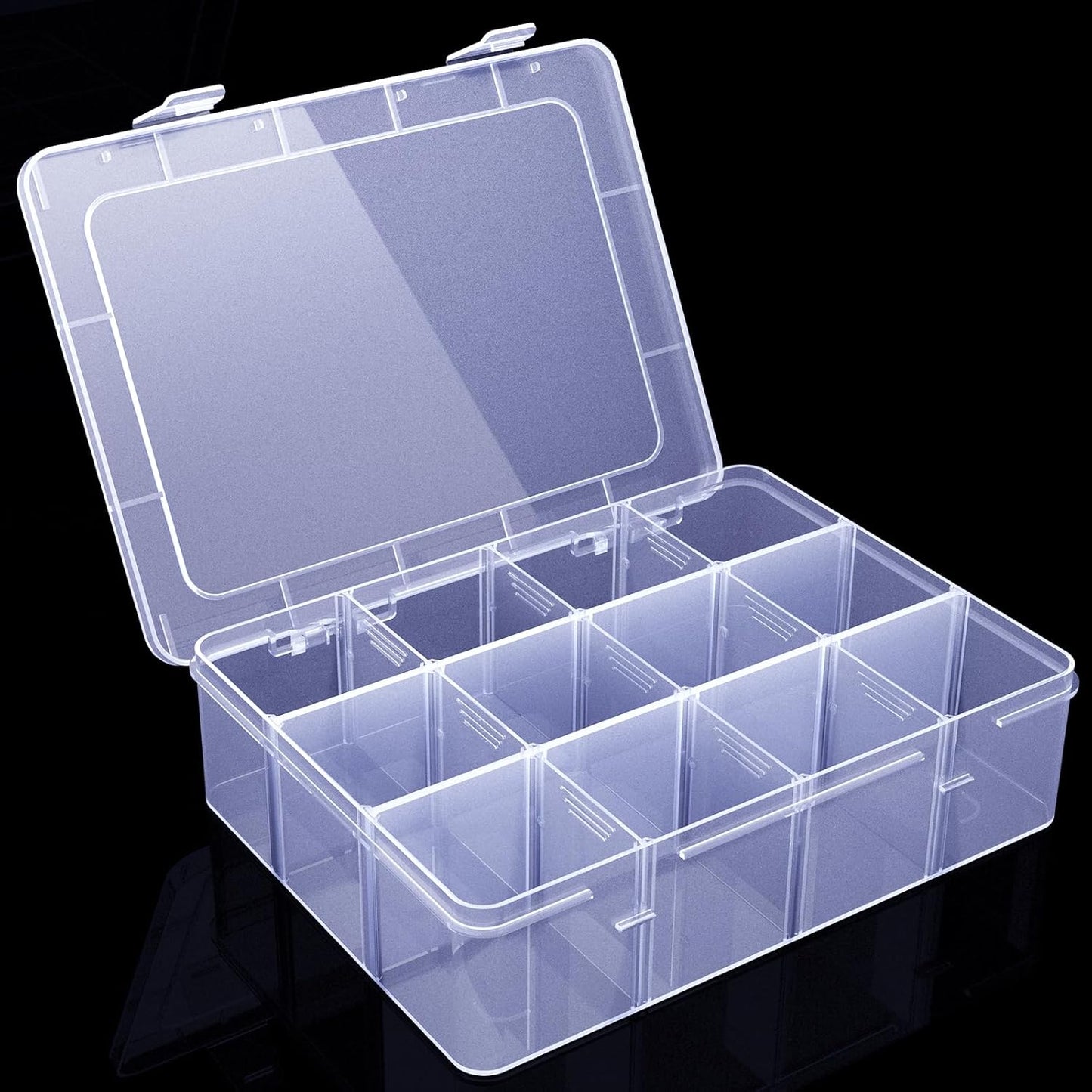 Plastic Organizer Tackle Box, 12 Grids Clear Bead Organizer Compartment Box with Removable Dividers for Snackle box,Parts, Earring Container Tool Fishing Hook Hair Accessories